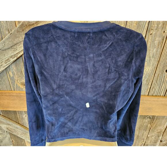 NWT (flaw) Suzie Kondi Keshni Long Sleeve Velour Navy crop sweater lounge small - Picture 4 of 8